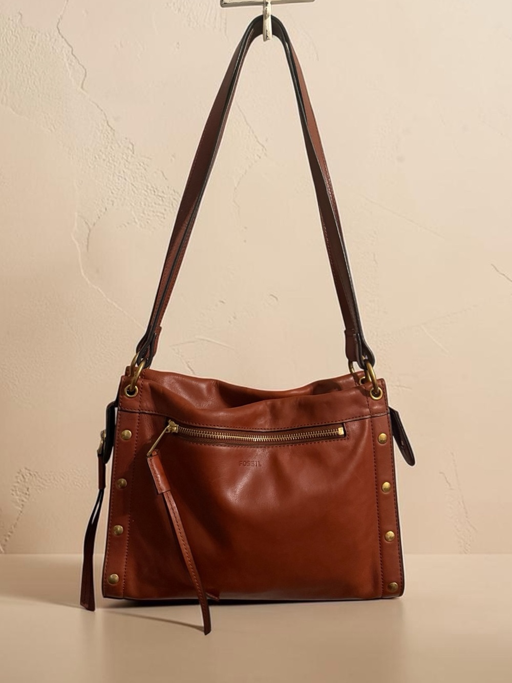 Fossil Allie Brown Leather Satchel Shoulder Bag Handbag ZB7896213 $198